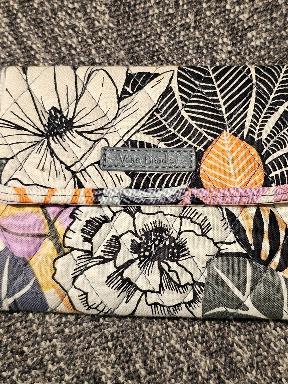 Vera Bradley Floral Quilted Wallet in Cream, Black, Orange & Pink